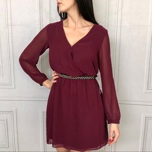 Express Burgundy Dress w/ Braided Silver Belt